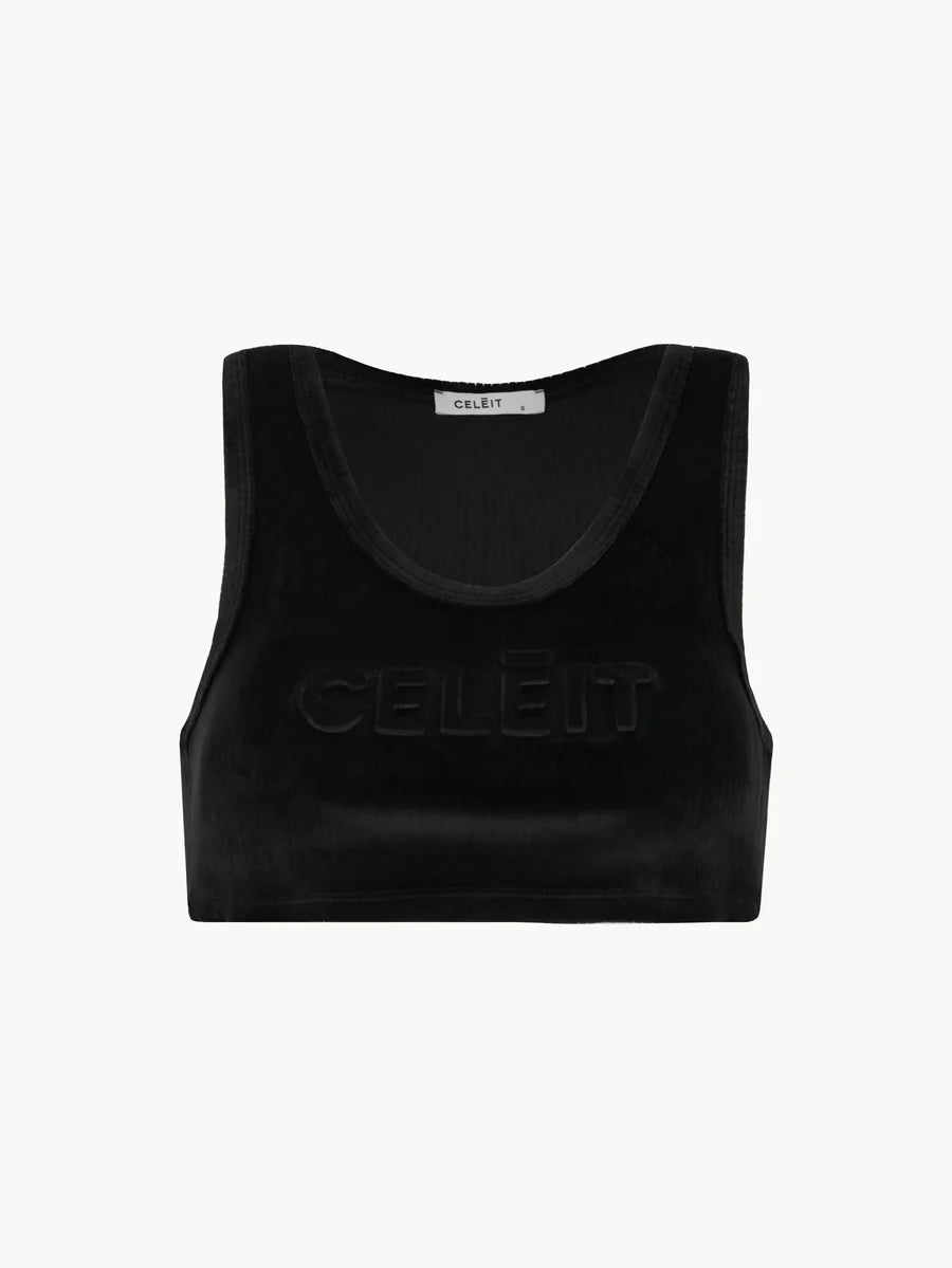 CEMBOSSCROPTOPBLACK - CELEIT EMBOSSING CROP TOP BLACK