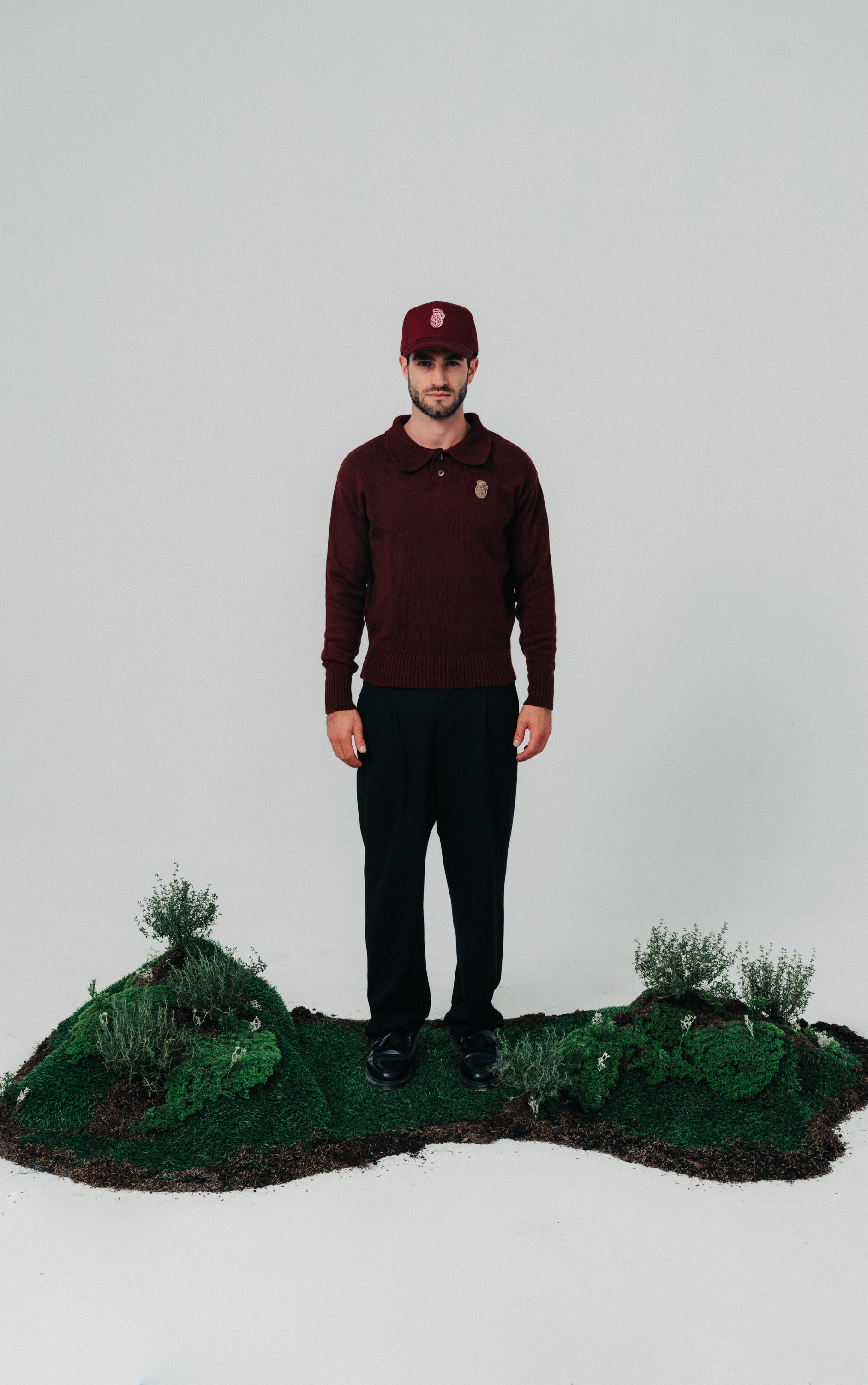 ST3-3003 - KNITTED RED WINE POLO SWEATER