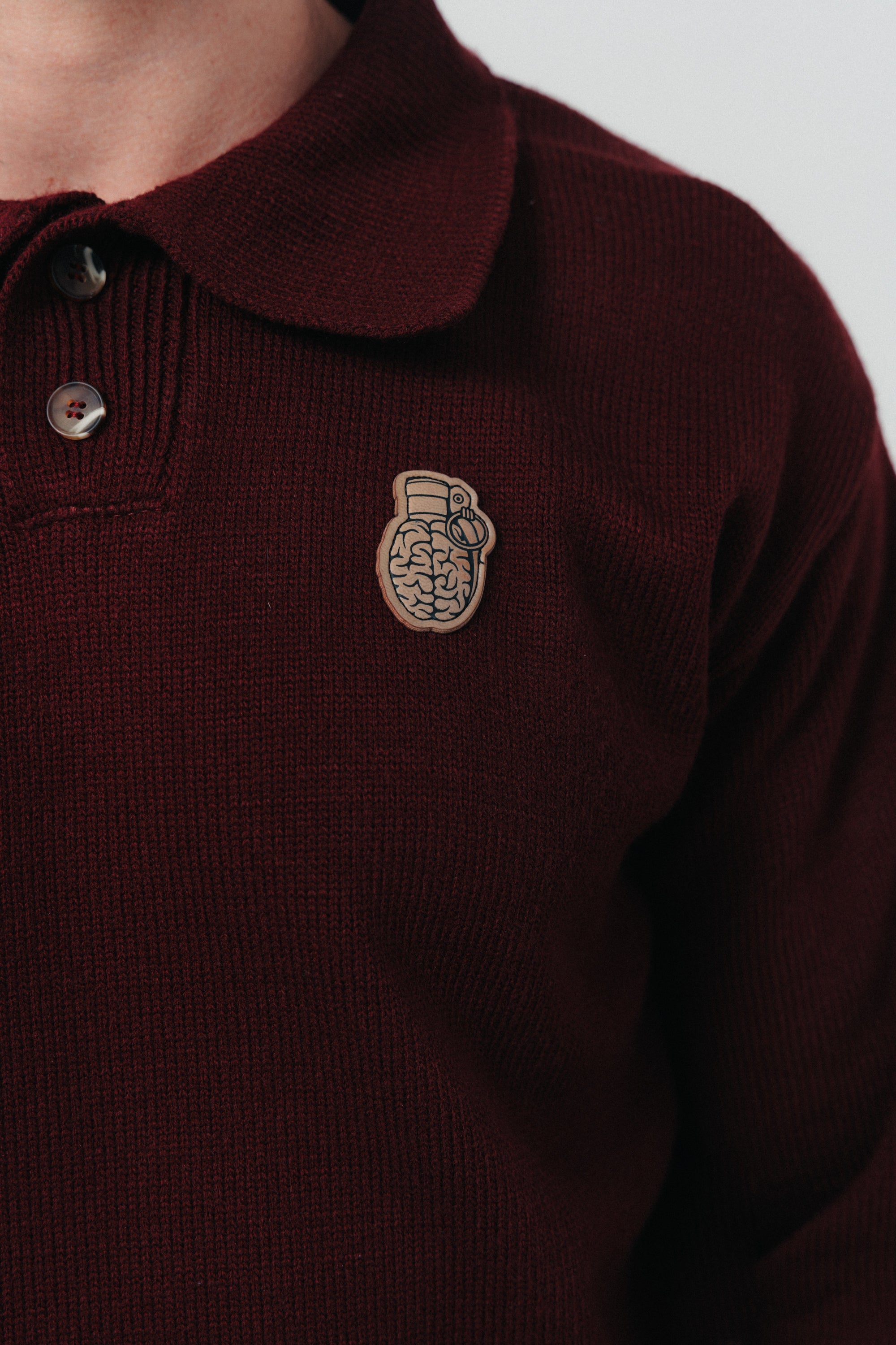 ST3-3003 - KNITTED RED WINE POLO SWEATER